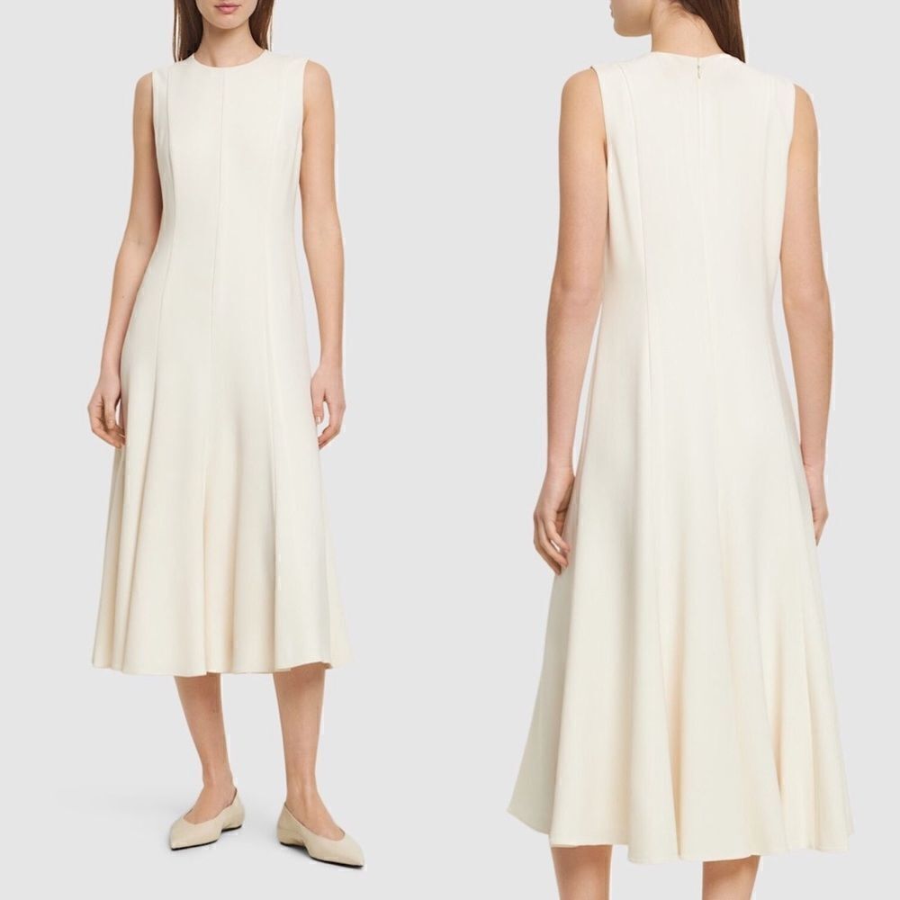 Theory Nwt Sleeveless Crepe Midi Dress In Rice Size 2